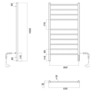 Полотенцесушитель электрический Domoterm Куба DMT П10 500x1000 EK R хром